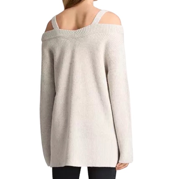 All Saints Dasha V Neck Cold Shoulder Cashmere Wool Blend Sweater Off White XS - Picture 5 of 8